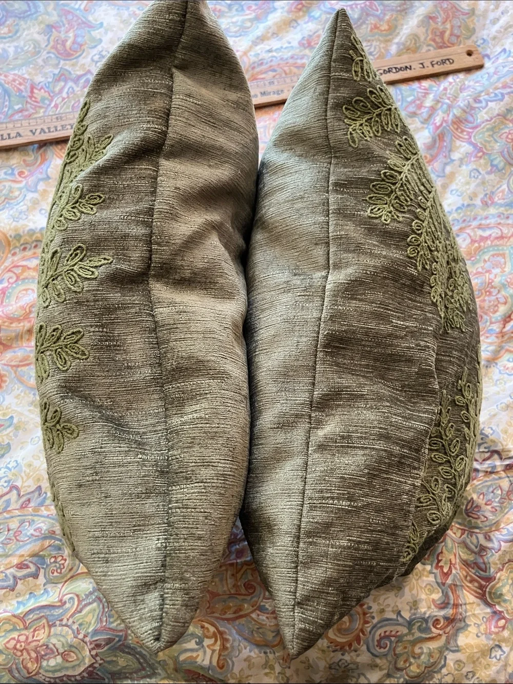 Embroidered fern pillows cottagecore natural home green set of 2 throw pillows